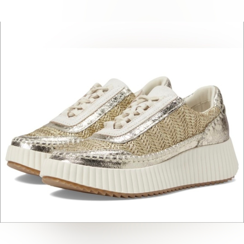 Dolce Vita Dolen Platform Sneaker Gold Knit Women's Casual Size 8.5 US